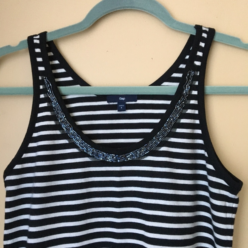 Gap Tank Top, Pima Cotton Beaded Scoop Neck, Navy Blue and White Stripes